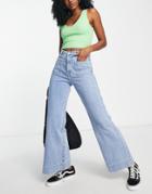 Urban Revivo Pocket Front Wide Leg Jeans In Blue