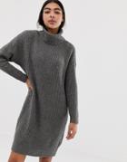 Only Roll Neck Knitted Mini Sweater Dress In Gray