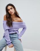 Boohoo Cable Knit Bardot Sweater - Purple