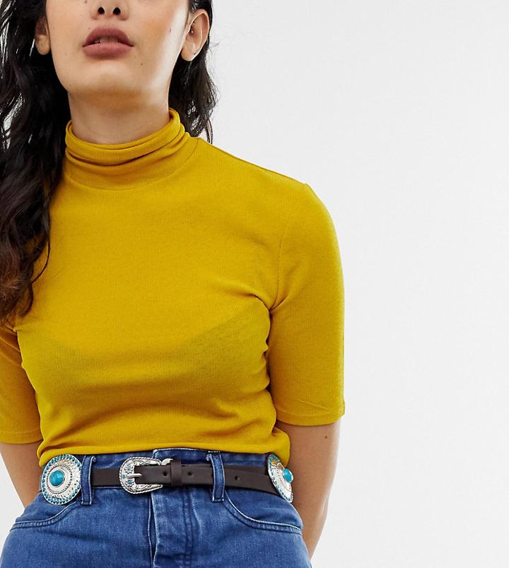 Mango Western Style Disc Belt In Black-brown