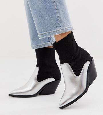Asos Design Wide Fit Nutshell Platform Barely There Heeled Sandals In Snake-silver