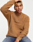 New Look Relaxed Knit Fisherman Sweater In Brown