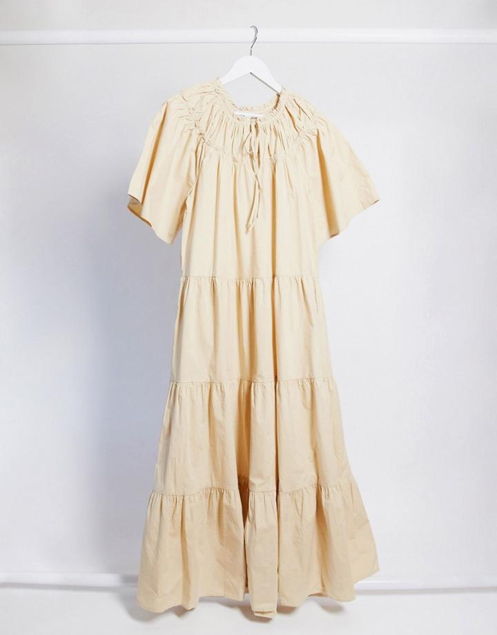 Topshop Poplin Smock Midi Dress In Sand-neutral