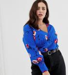 Influence Plus Button Down Body In Floral And Polka Dot Print-blue