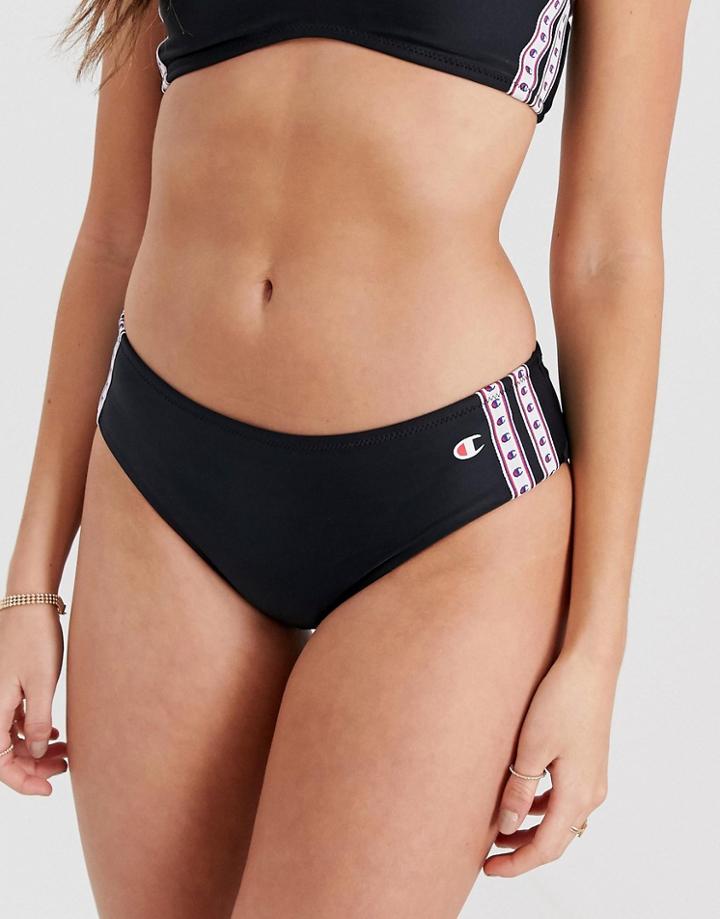 Champion Logo Bikini Bottom In Black Stripe