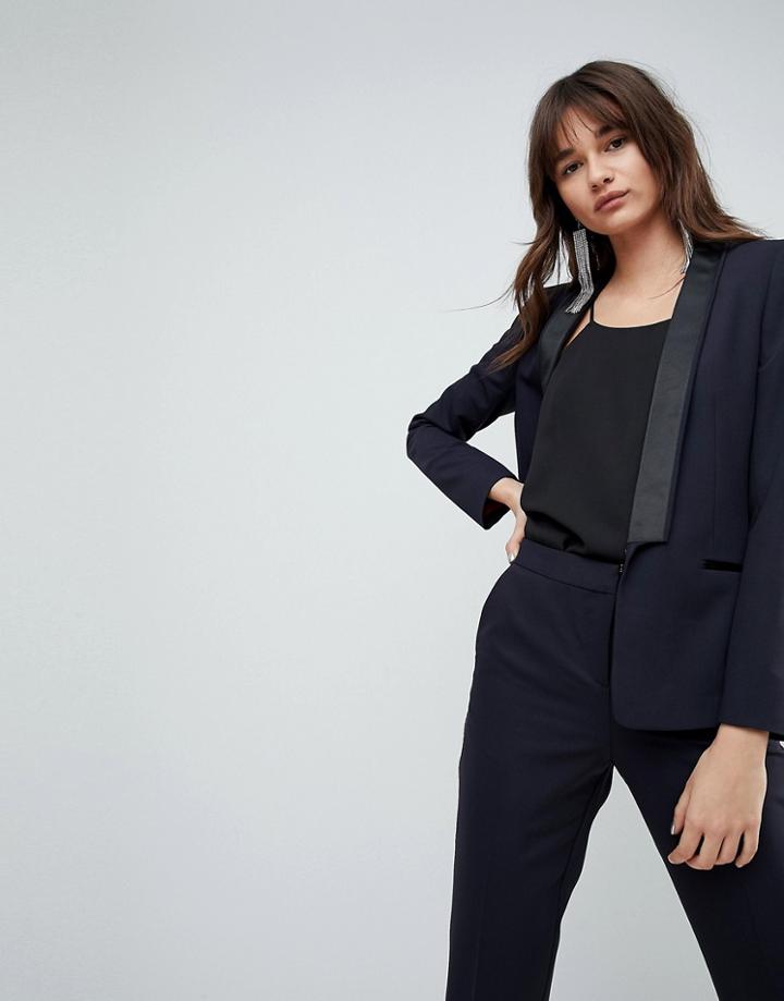 Asos Premium Tux Blazer With Grosgrain Trim - Navy