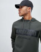 Armani Exchange Bold Pu Logo Hoodie In Khaki - Green