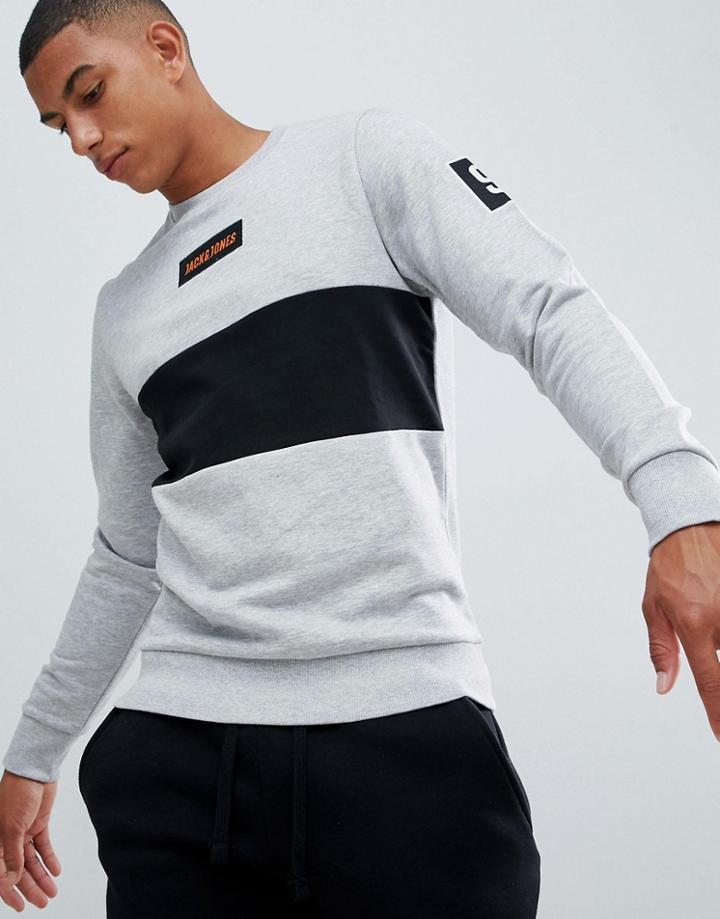 Jack & Jones Core Sweatshirt With Block Panels And Brand Badge - Gray