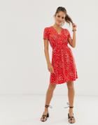 French Connection Floral Print Skater Dress-red
