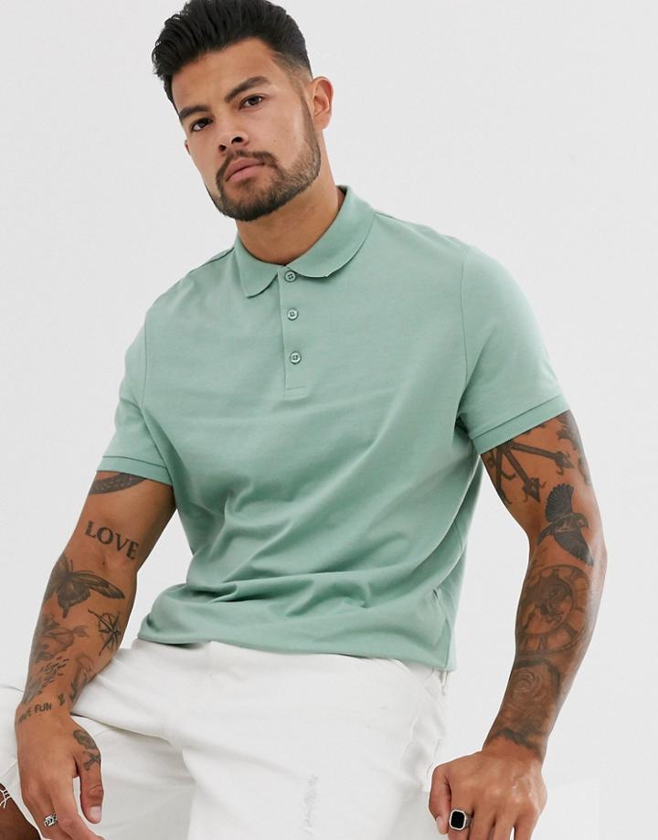 Asos Design Organic Polo In Jersey In Green - Green