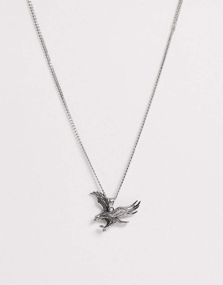 Seven London Eagle Pendant With Curb Chain In Silver - Silver