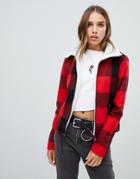 Noisy May Check Short Jacket With Fleece Collar - Multi