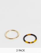 Asos Design Pack Of 2 Rings In Tortoiseshell Resin And Gold Tone - Multi