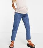 Cotton: On Maternity Underbump Stretch Mom Jean In Mid Wash-blues