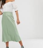 New Look Satin Bias Cut Midi Skirt In Light Green - Green