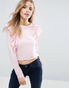 Asos Ruffle Front Long Sleeve Top - Pink