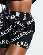 Asos Weekend Collective Lounge Woven Boxer Short With Print In Black