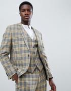 Asos Design Skinny Suit Jacket In Yellow Plaid Check - Yellow