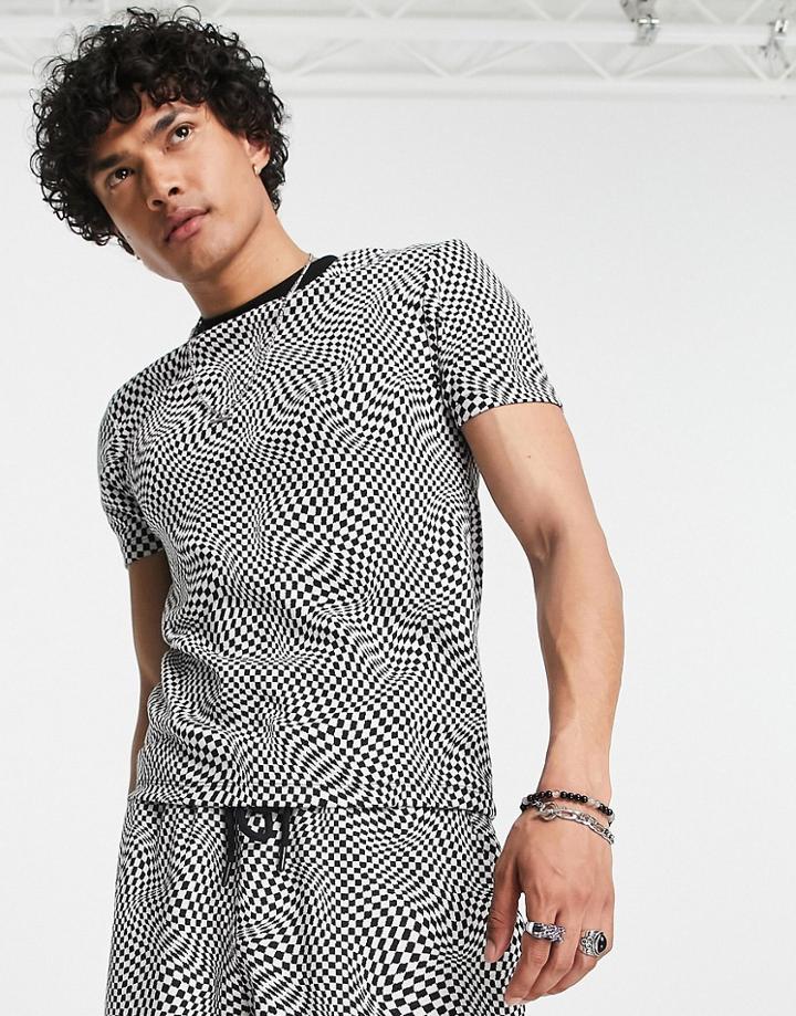 Asos Design T-shirt In Black And White Grid Jacquard