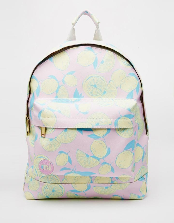 Mi-pac Backpack In Pastel Lemon Print - Pink