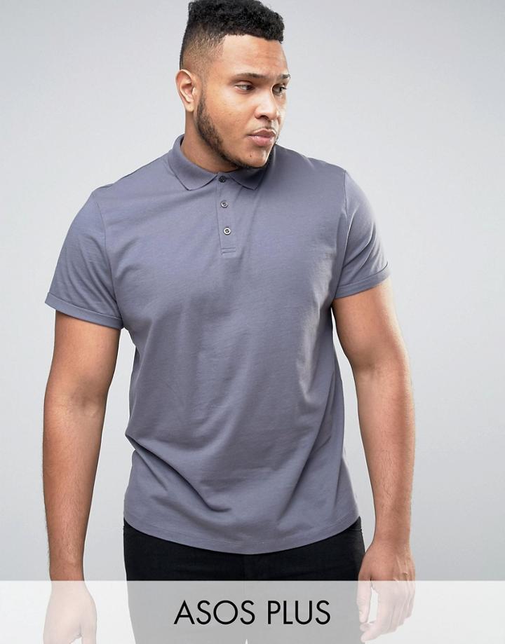 Asos Plus Polo Shirt With Roll Sleeve In Washed Blue - Blue