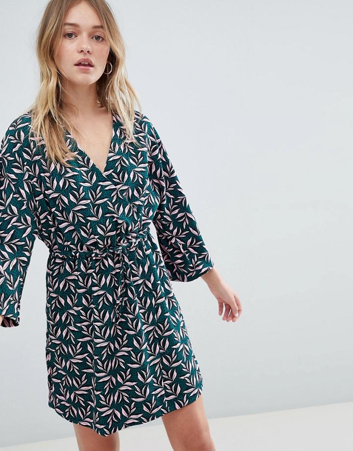 Monki Printed Wrap Dress - Pink