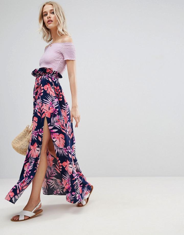 Asos Maxi Skirt With Belt In Print - Multi