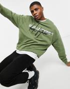 Asos Dark Future Oversized Sweatshirt In Khaki With Print & Embroidered Logo-green