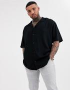 Bershka Oversized Short Sleeve Shirt With Revere Collar In Black