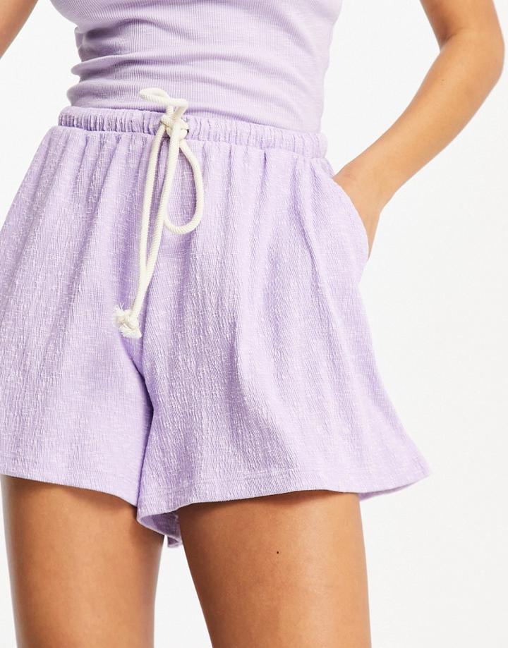 Asos Design Casual Textured Flippy Short With Rope Tie In Lilac-purple