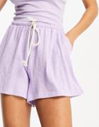 Asos Design Casual Textured Flippy Short With Rope Tie In Lilac-purple