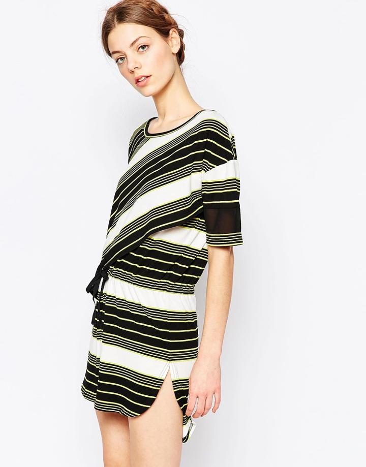 Harlyn Drawstring Dress - Chartreuse Stripe