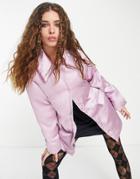 Topshop Cropped Satin Coat In Lilac-purple