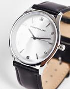 Christian Lars Mens Leather Strap Watch In Black And Silver
