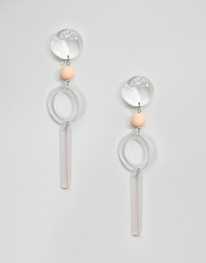 Asos Design Pastel Ball And Irridescent Shape Drop Earrings - Multi