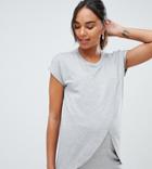Asos Design Maternity Nursing T-shirt With Wrap Overlay - Gray
