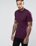 Asos Muscle Fit Knitted Polo In Burgundy Cotton - Purple