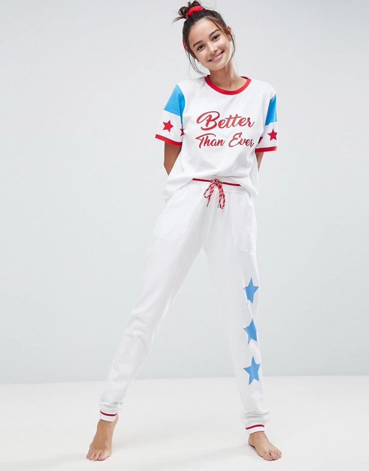 Asos Lounge Star Dorm Jogger - White