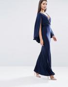 Club L Extreme Plunge Cape Overlay Maxi Dress - Navy