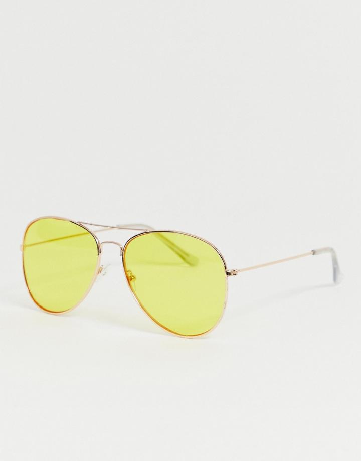 Pieces Oversized Aviator Sunglasses - Yellow