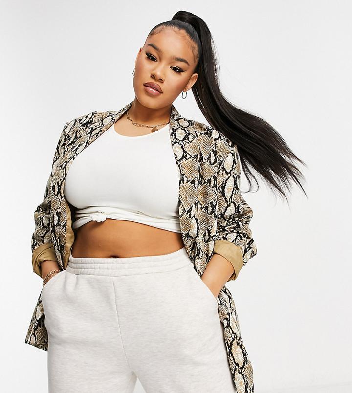Public Desire Curve Oversized Blazer In Snake Print-multi