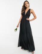 Asos Design Bridesmaid Ruched Bodice Drape Maxi Dress With Wrap Waist-black