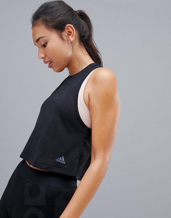 Adidas Training Aeroknit Crop Tank In Black - Black