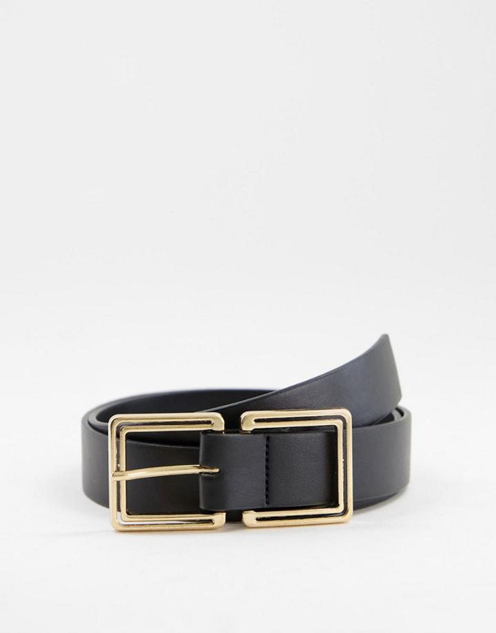 Asos Design Open Square Waist And Hip Belt In Gold Metal Work