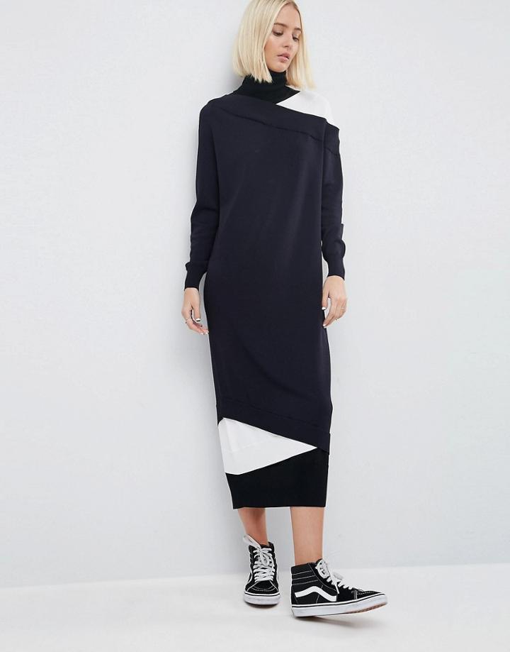 Asos White Layered Midi Dress With Roll Neck - Multi