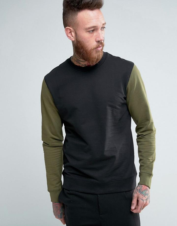 Troy Raglan Contrast Sleeve Crew Neck Sweat - Black