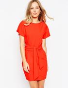 Asos Pencil Dress With Wrap Skirt And Obi Belt - Red $39.00