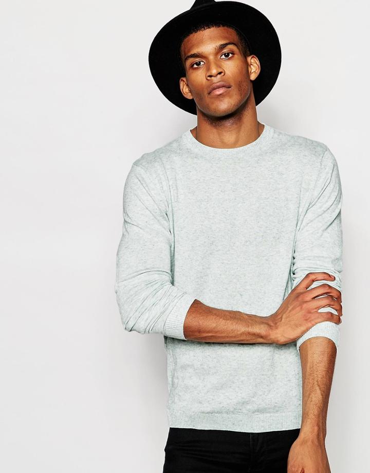 Asos Crew Neck Sweater In Cotton - Pastel Mint