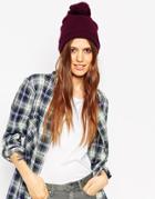 Asos Short Turn Up Beanie With Pom - Burgundy