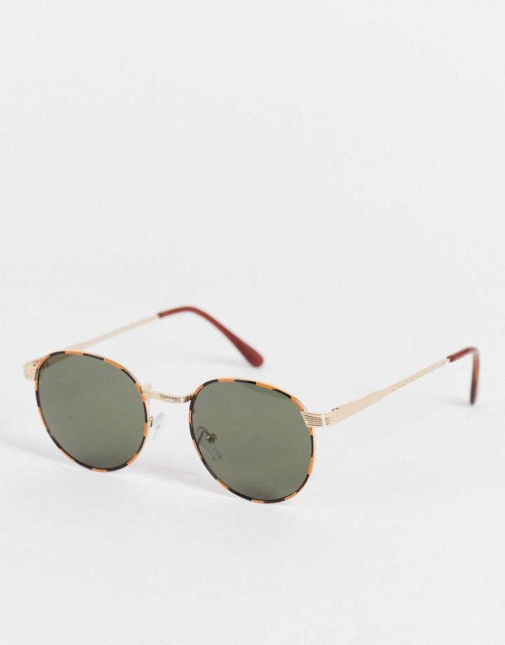 Aj Morgan Belmont Round Sunglasses In Tort-brown